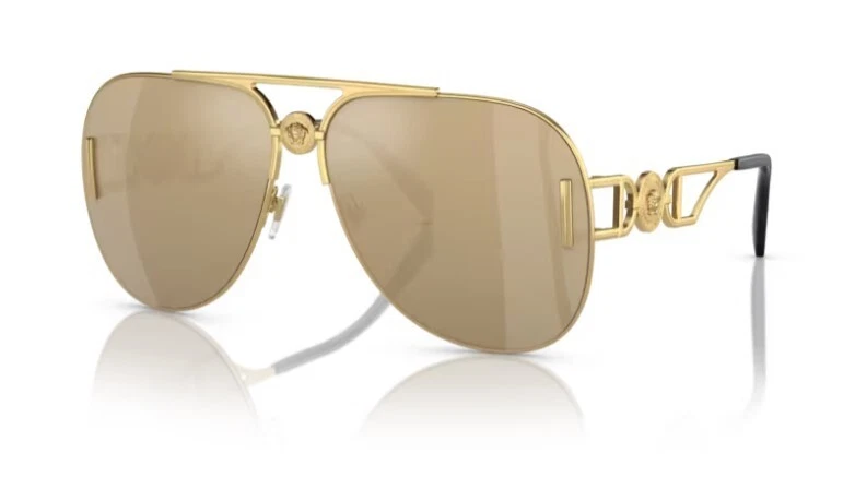 Versace 0VE2255 100203 - Gold/ Yellow gold Wide Mirror Men's Sunglasses