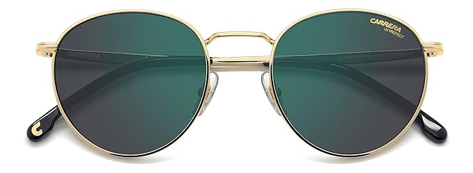 Carrera|Gold Full Frame Round Sunglasses|100% UV Protected (Uv 400) Green Reflector Mirror Lens|Men's & Women's|