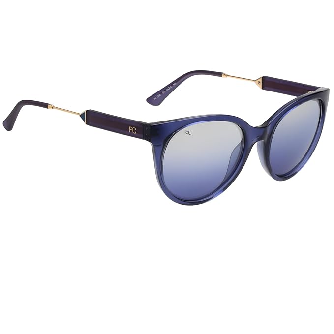 FCUK French Connection|Blue Full-rim Round Branded Latest and Stylish Sunglasses|100% UV Protection (UV 400) Blue Reflector Mirror Lens|Women|Medium