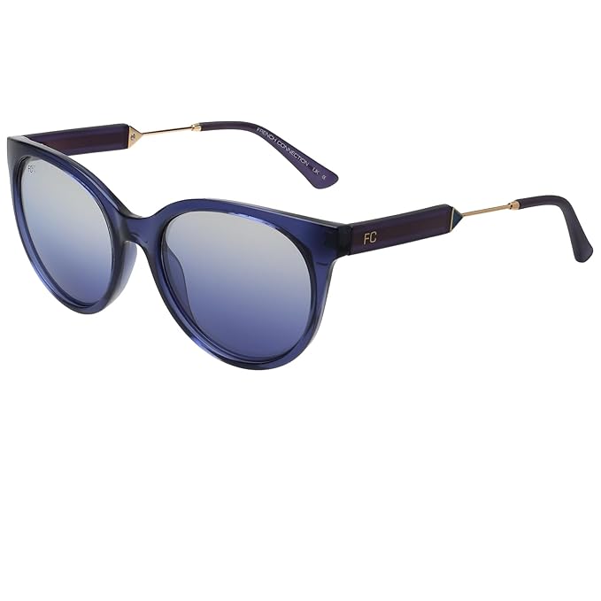 FCUK French Connection|Blue Full-rim Round Branded Latest and Stylish Sunglasses|100% UV Protection (UV 400) Blue Reflector Mirror Lens|Women|Medium
