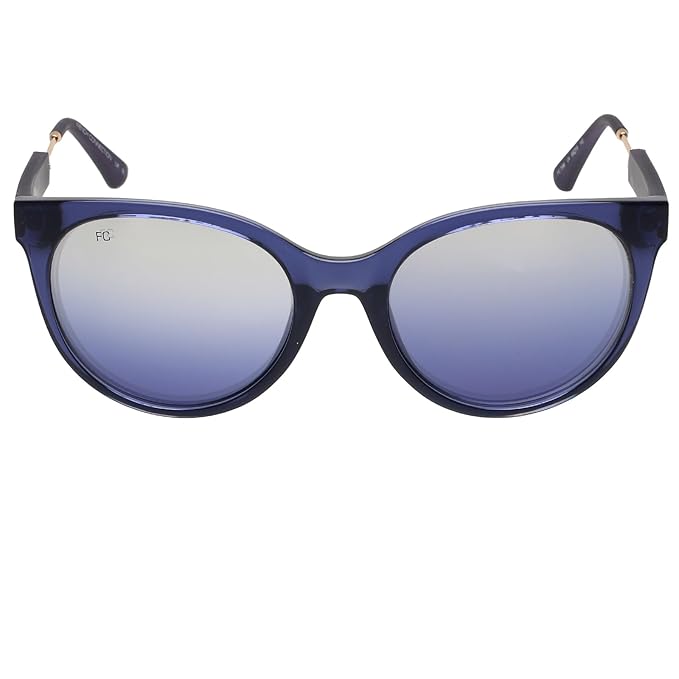 FCUK French Connection|Blue Full-rim Round Branded Latest and Stylish Sunglasses|100% UV Protection (UV 400) Blue Reflector Mirror Lens|Women|Medium