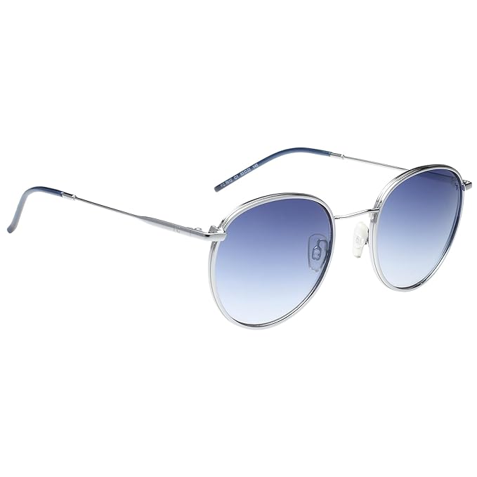 FCUK French Connection|Silver Full Frame Round Sunglasses|100% UV Protected (Uv 400) Blue Gradient Faded Lens|Men's & Women's|Small|FC 7612 C1 Light Gun