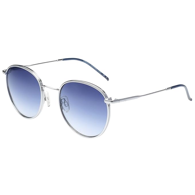 FCUK French Connection|Silver Full Frame Round Sunglasses|100% UV Protected (Uv 400) Blue Gradient Faded Lens|Men's & Women's|Small|FC 7612 C1 Light Gun