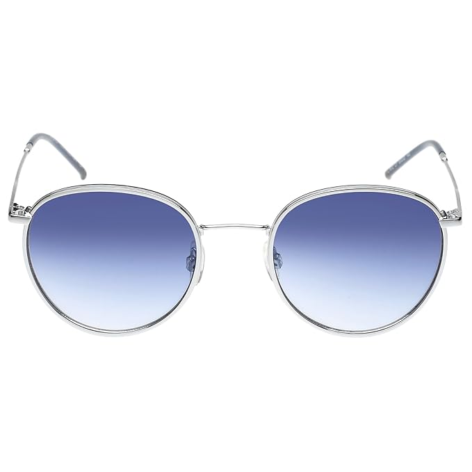 FCUK French Connection|Silver Full Frame Round Sunglasses|100% UV Protected (Uv 400) Blue Gradient Faded Lens|Men's & Women's|Small|FC 7612 C1 Light Gun