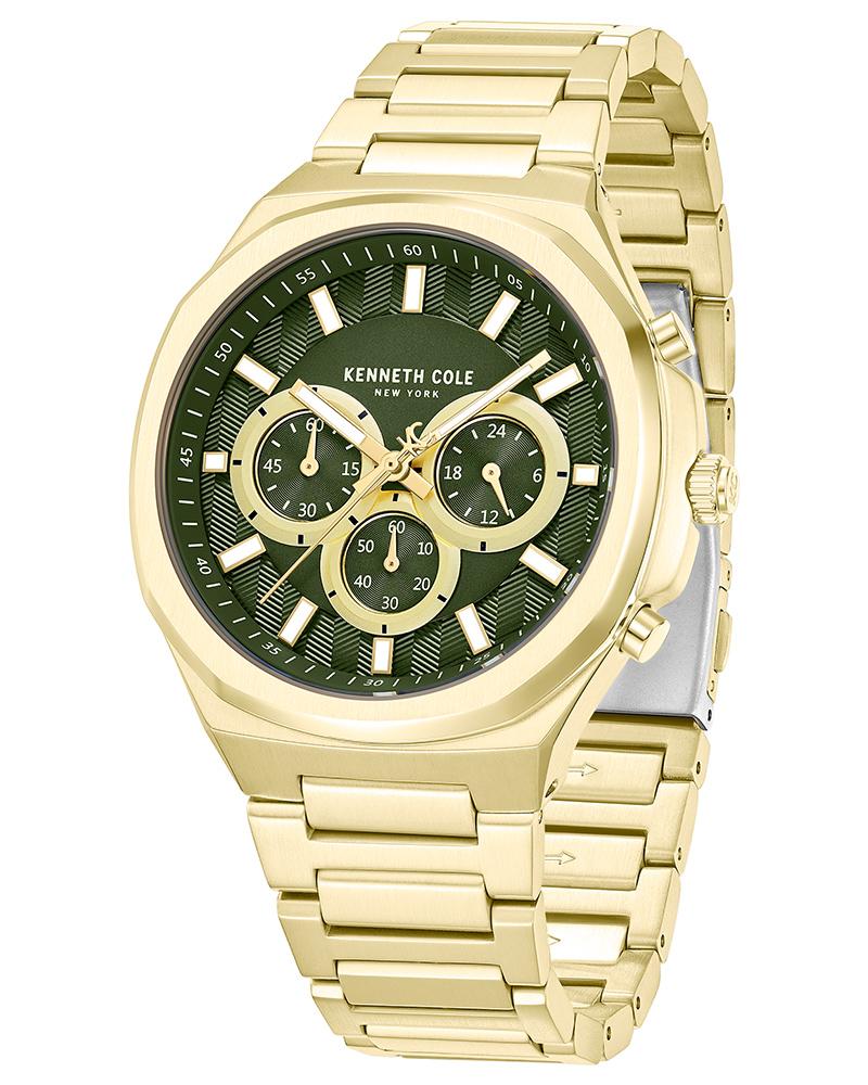 Kenneth Cole Quartz Chronograph Green Dial Golden Stainless Steel Strap Watch For Men