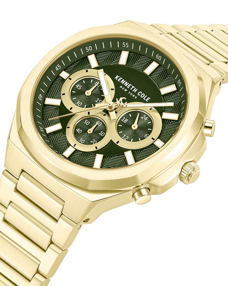 Kenneth Cole Quartz Chronograph Green Dial Golden Stainless Steel Strap Watch For Men