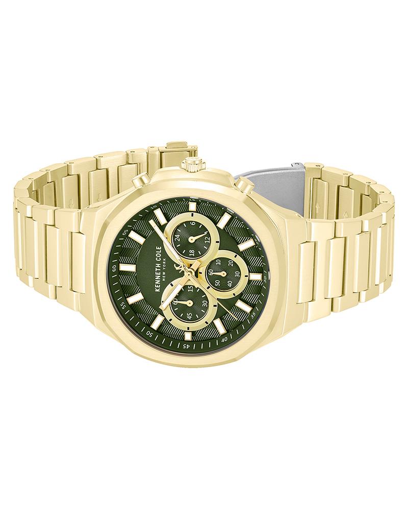 Kenneth Cole Quartz Chronograph Green Dial Golden Stainless Steel Strap Watch For Men