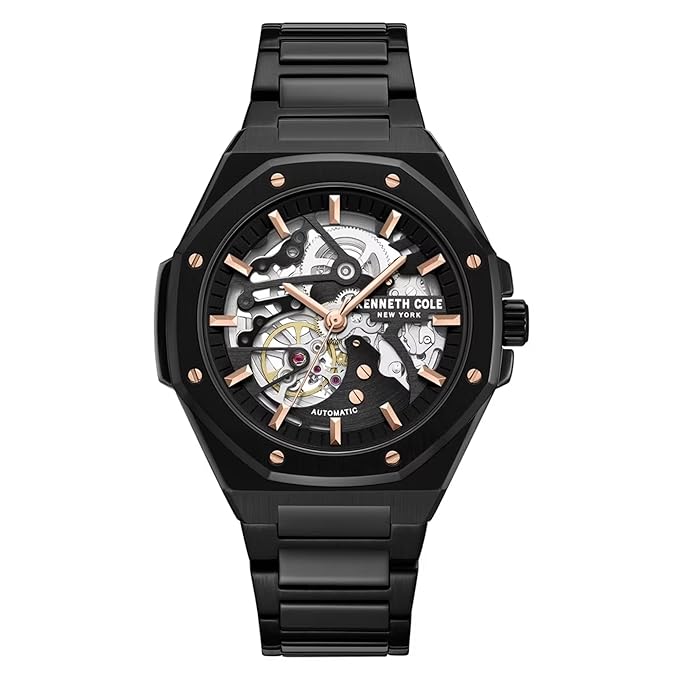 Kenneth Cole Black Dial Automatic Stainless Steel Strap Watch for Men