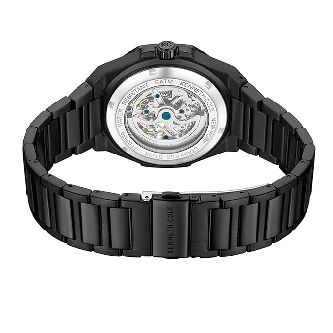 Kenneth Cole Black Dial Automatic Stainless Steel Strap Watch for Men