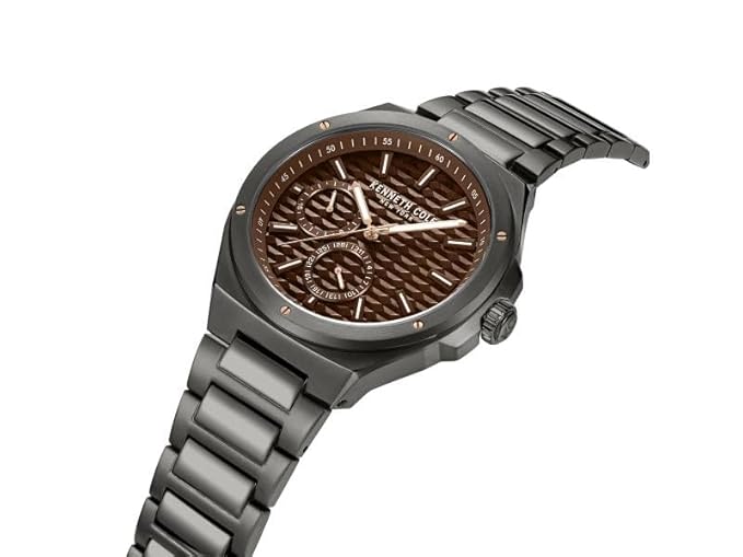 Kenneth Cole Quartz Multifunction Brown Dial Grey Stainless Steel Strap Watch for Men