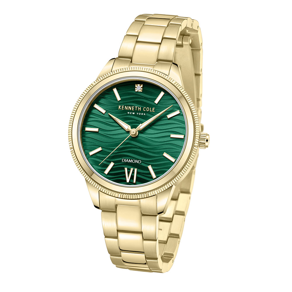 Kenneth Cole Quartz Analog Green Dial Gold Metal Strap Watch for Women