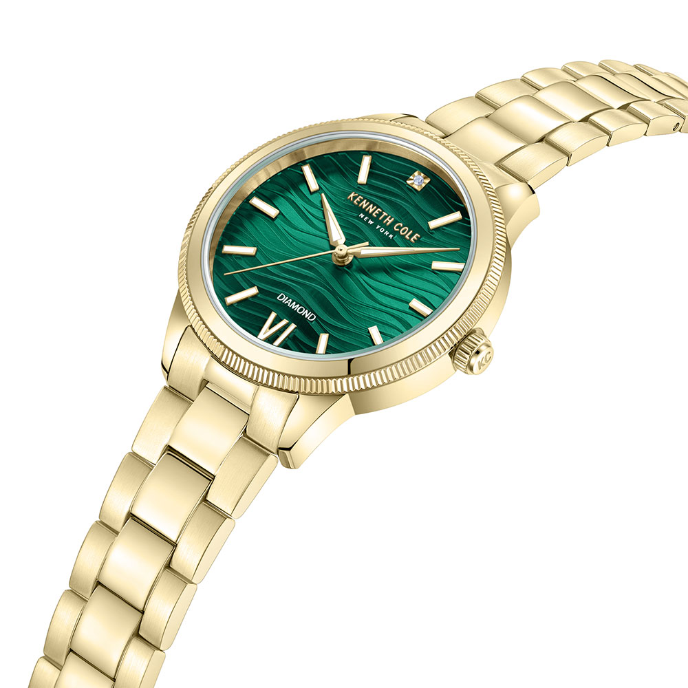 Kenneth Cole Quartz Analog Green Dial Gold Metal Strap Watch for Women