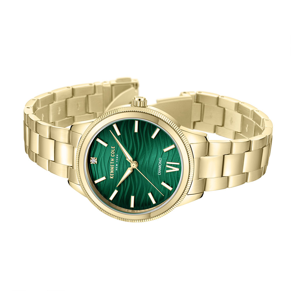Kenneth Cole Quartz Analog Green Dial Gold Metal Strap Watch for Women