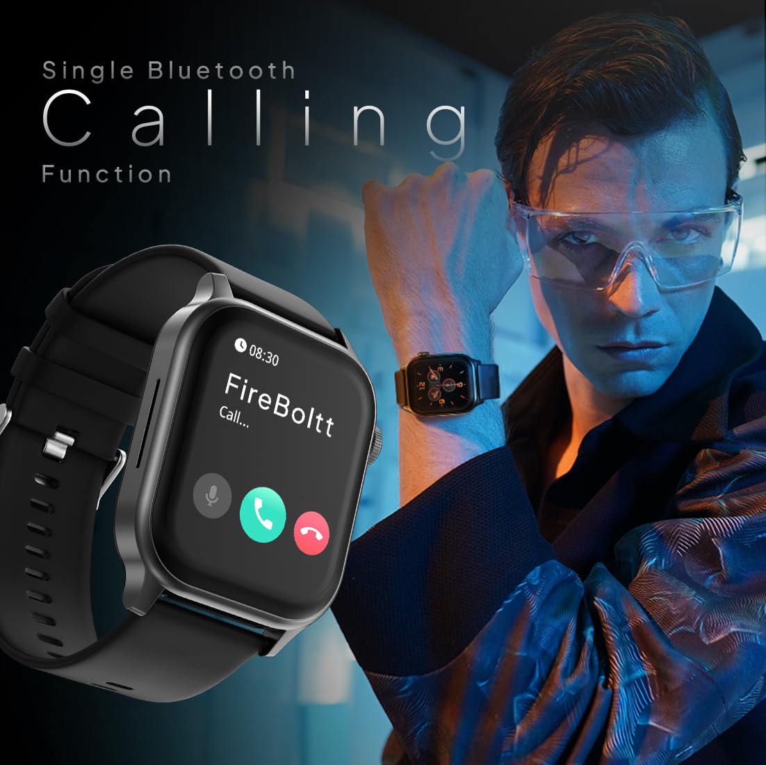 Fire‑Boltt Rise Smart Watch 1.85″ HD Display with Bluetooth Calling, AI Voice Assistant, Rotating Crown,SpO2 & Heart Rate Monitor, 120+ Sports Modes,IP67 Waterproof Smart Watch for Men & Women - Black