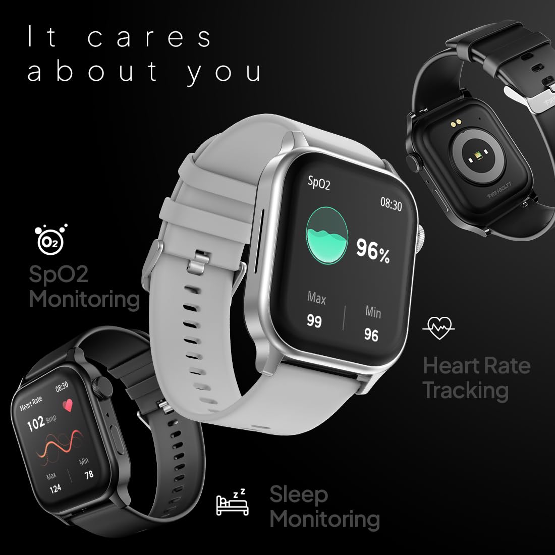 Fire‑Boltt Rise Smart Watch 1.85″ HD Display with Bluetooth Calling, AI Voice Assistant, Rotating Crown,SpO2 & Heart Rate Monitor, 120+ Sports Modes,IP67 Waterproof Smart Watch for Men & Women - Black