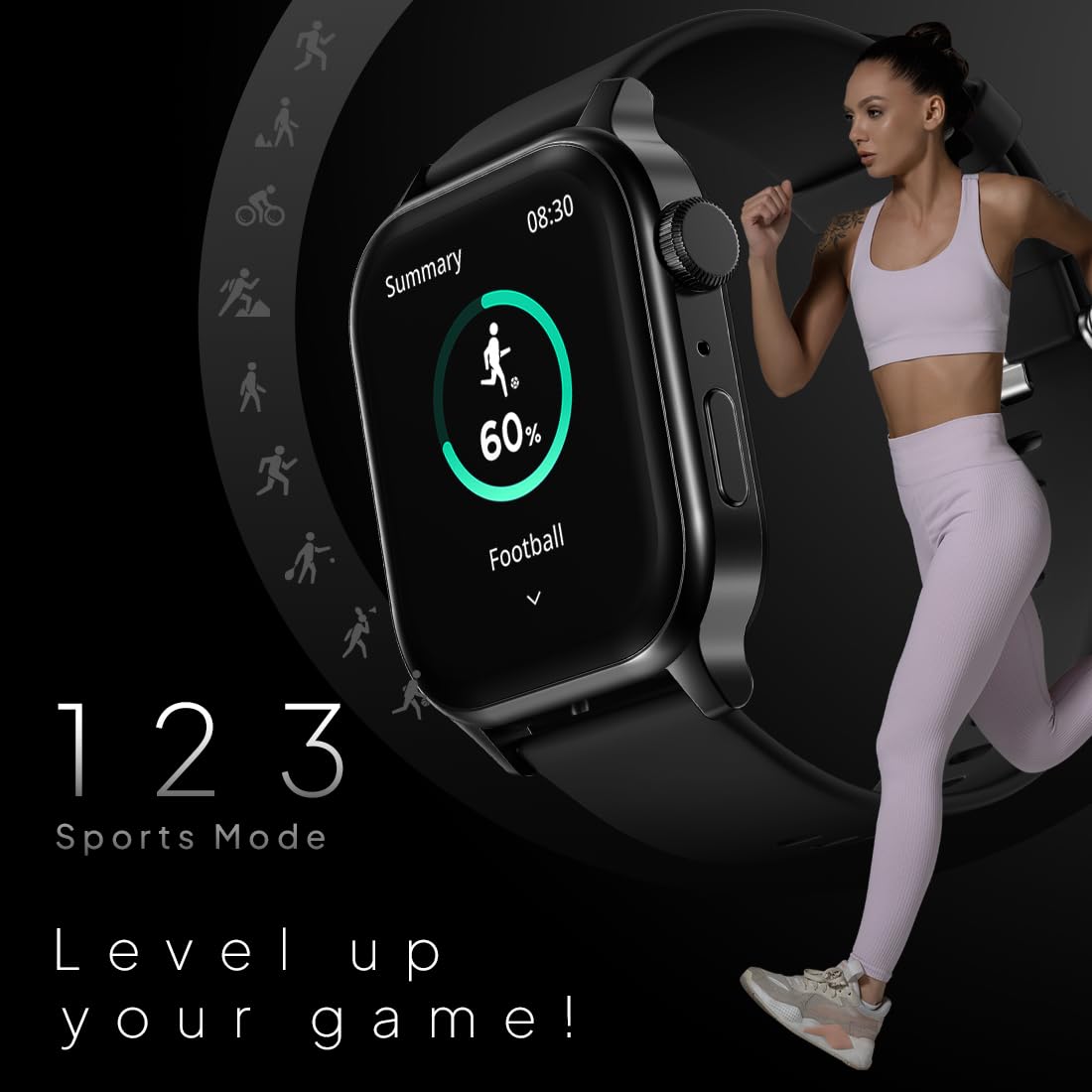 Fire‑Boltt Rise Smart Watch 1.85″ HD Display with Bluetooth Calling, AI Voice Assistant, Rotating Crown,SpO2 & Heart Rate Monitor, 120+ Sports Modes,IP67 Waterproof Smart Watch for Men & Women - Black