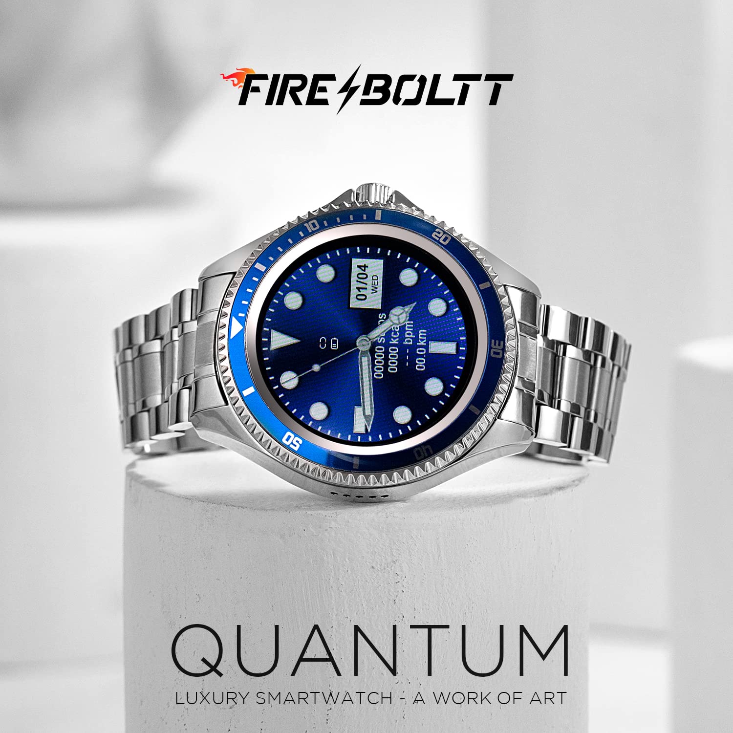 Fire-Boltt Quantum Luxury & Sporty Stainless Steel Smartwatch, 1.28" Bluetooth Calling, High Resolution of 240 * 240 Px & TWS Connection (Blue)