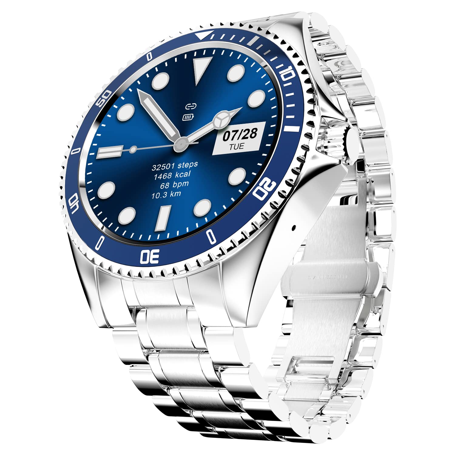 Fire-Boltt Quantum Luxury & Sporty Stainless Steel Smartwatch, 1.28" Bluetooth Calling, High Resolution of 240 * 240 Px & TWS Connection (Blue)