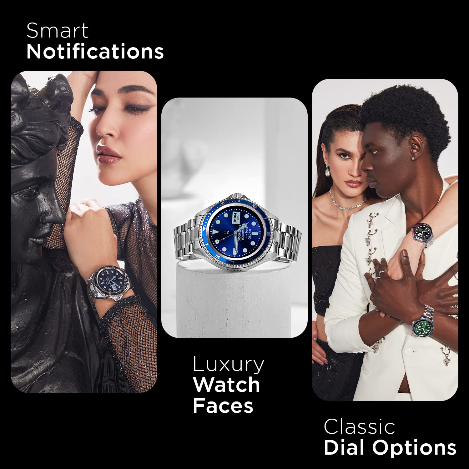 Fire-Boltt Quantum Luxury & Sporty Stainless Steel Smartwatch, 1.28" Bluetooth Calling, High Resolution of 240 * 240 Px & TWS Connection (Blue)