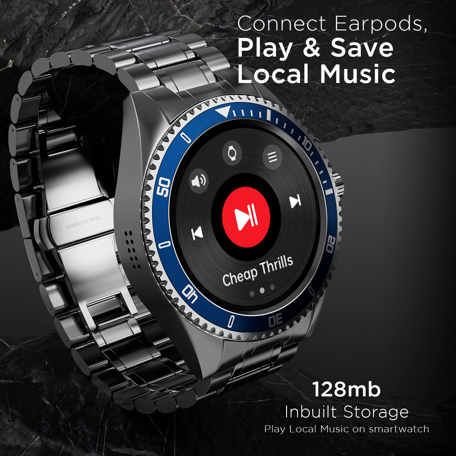 Fire-Boltt Quantum Luxury & Sporty Stainless Steel Smartwatch, 1.28" Bluetooth Calling, High Resolution of 240 * 240 Px & TWS Connection (Blue)