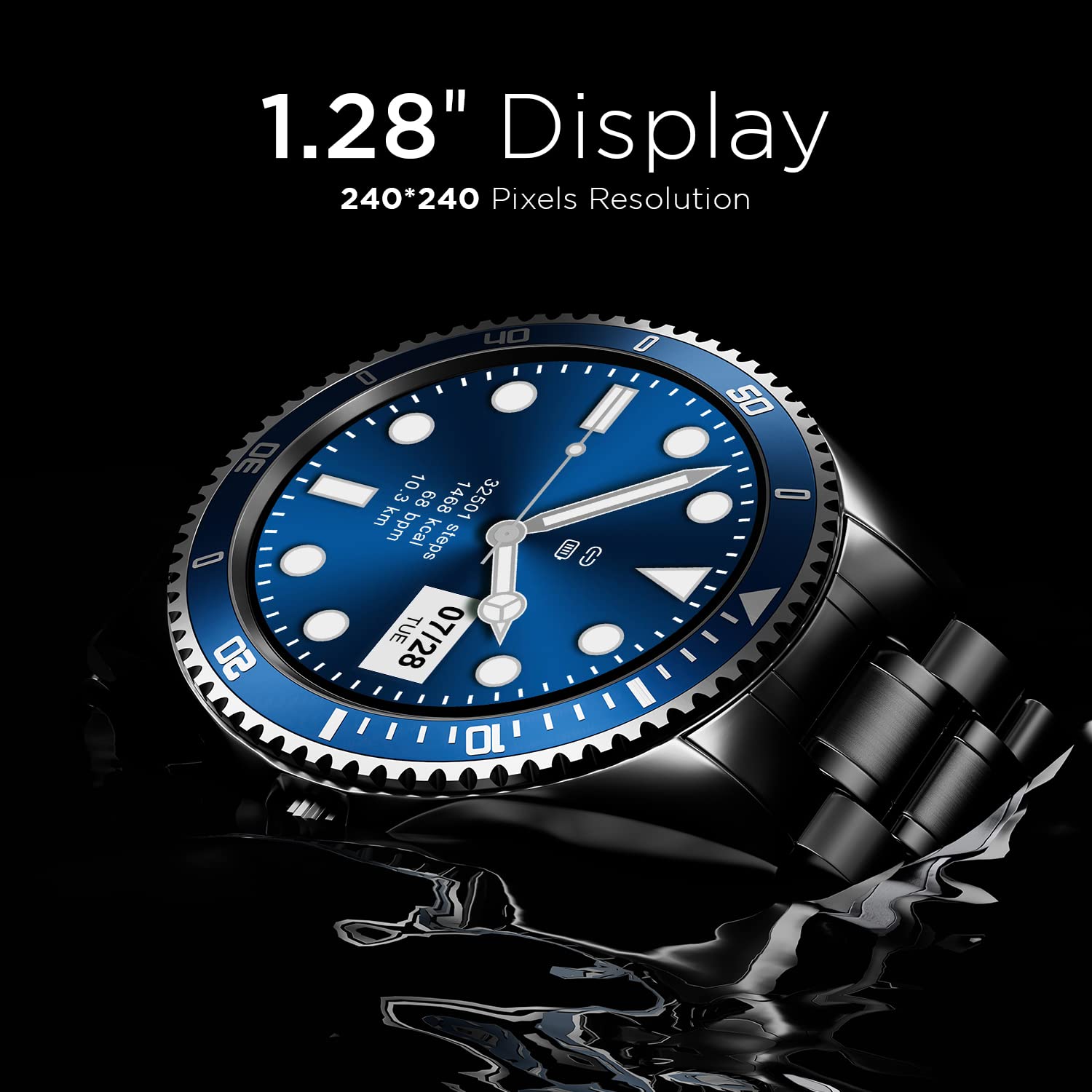 Fire-Boltt Quantum Luxury & Sporty Stainless Steel Smartwatch, 1.28" Bluetooth Calling, High Resolution of 240 * 240 Px & TWS Connection (Blue)