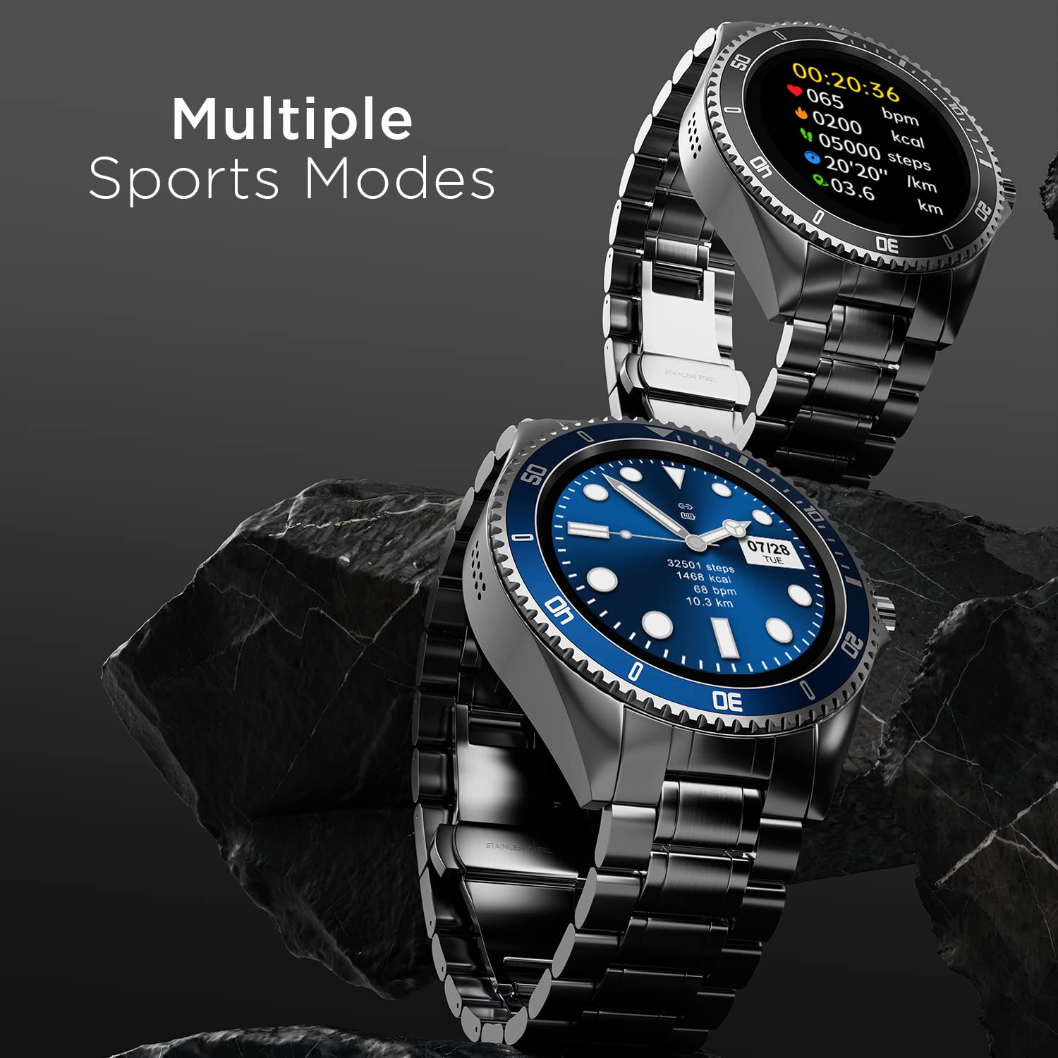 Fire-Boltt Quantum Luxury & Sporty Stainless Steel Smartwatch, 1.28" Bluetooth Calling, High Resolution of 240 * 240 Px & TWS Connection (Blue)