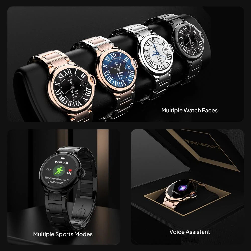 Fire-Boltt Topaz 3.30 cm (1.3 Inch) Round Luxury Smartwatch with Bluetooth Calling, Voice Assistant, Multiple Sports Modes, 360 Health Tracking