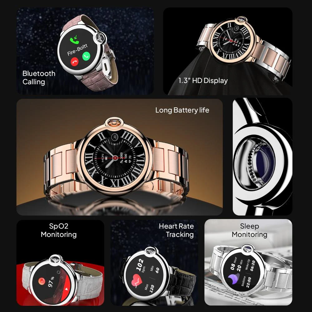 Fire-Boltt Topaz 3.30 cm (1.3 Inch) Round Luxury Smartwatch with Bluetooth Calling, Voice Assistant, Multiple Sports Modes, 360 Health Tracking