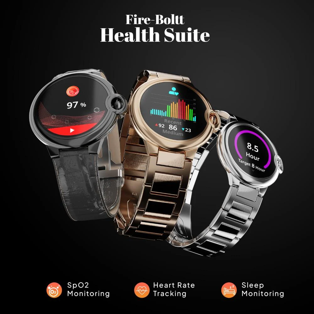 Fire-Boltt Topaz 3.30 cm (1.3 Inch) Round Luxury Smartwatch with Bluetooth Calling, Voice Assistant, Multiple Sports Modes, 360 Health Tracking