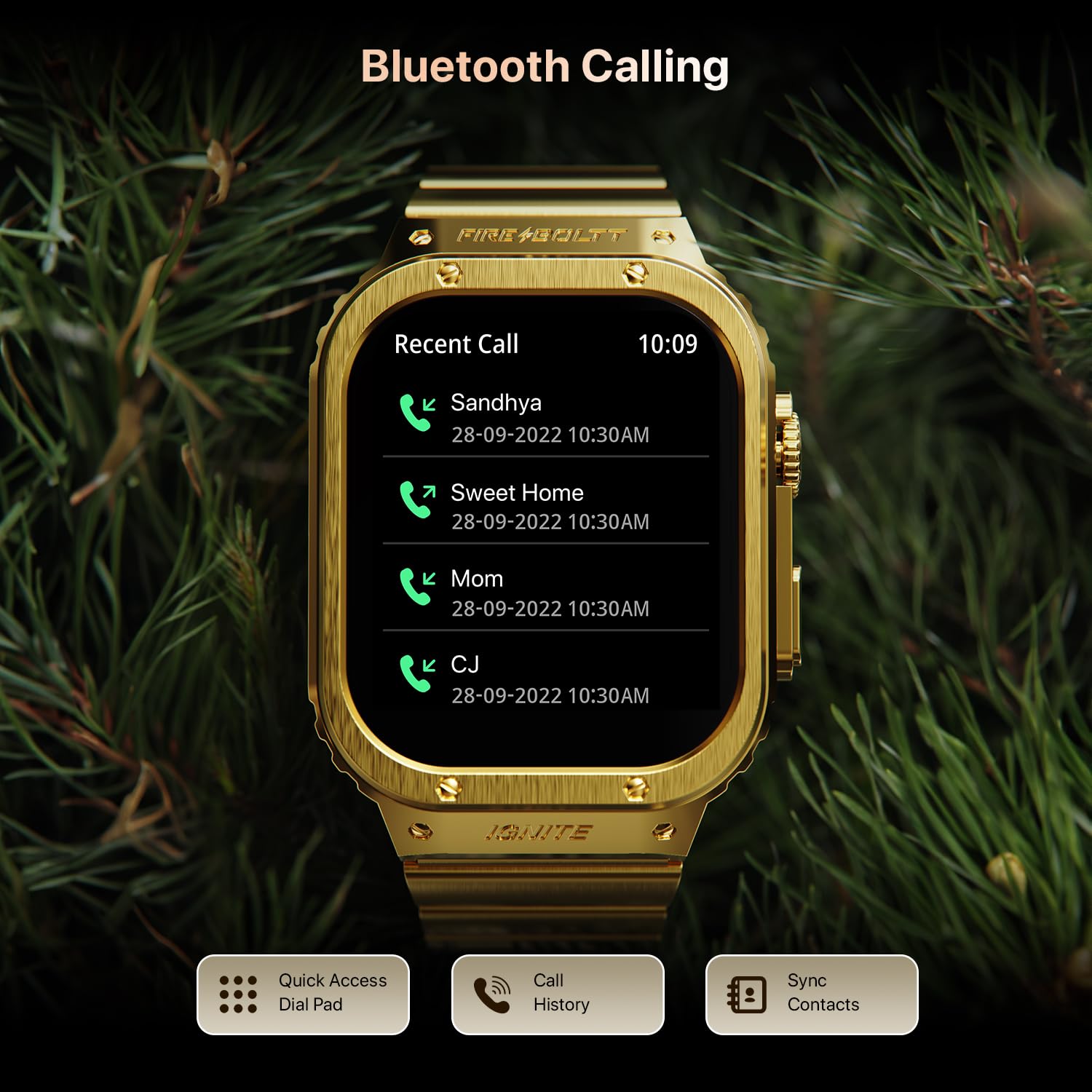 Fire-Boltt Maverick Smartwatch 51.308mm (2.02 inch) IPS Display, Luxury Stainless Steel Look, 320x385 Pixel Resolution, Bluetooth Calling, Voice Assistant (Gold)