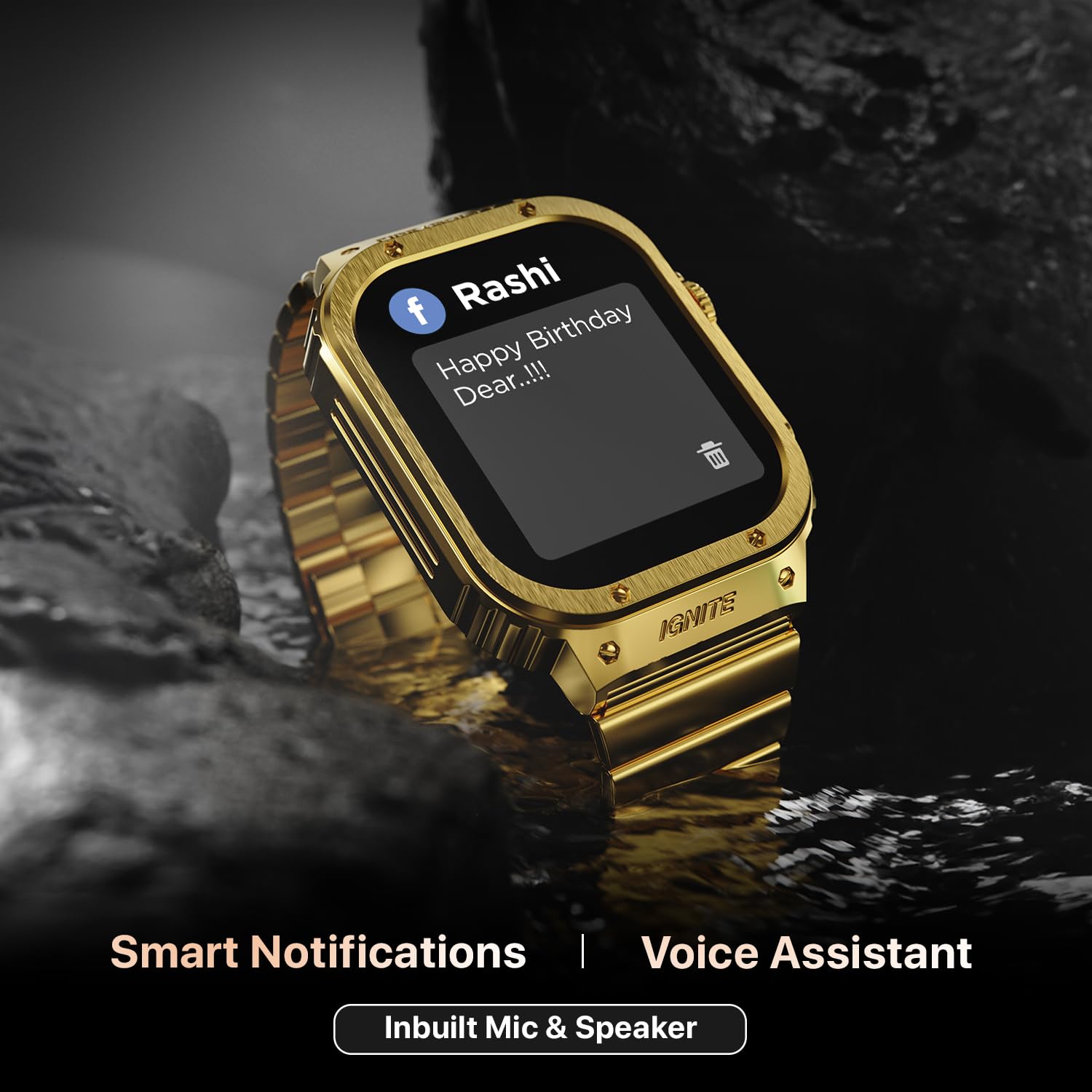 Fire-Boltt Maverick Smartwatch 51.308mm (2.02 inch) IPS Display, Luxury Stainless Steel Look, 320x385 Pixel Resolution, Bluetooth Calling, Voice Assistant (Gold)