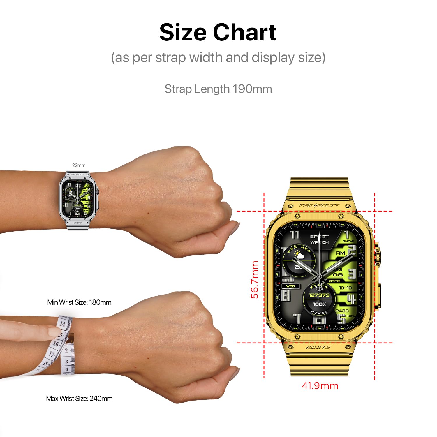 Fire-Boltt Maverick Smartwatch 51.308mm (2.02 inch) IPS Display, Luxury Stainless Steel Look, 320x385 Pixel Resolution, Bluetooth Calling, Voice Assistant (Gold)