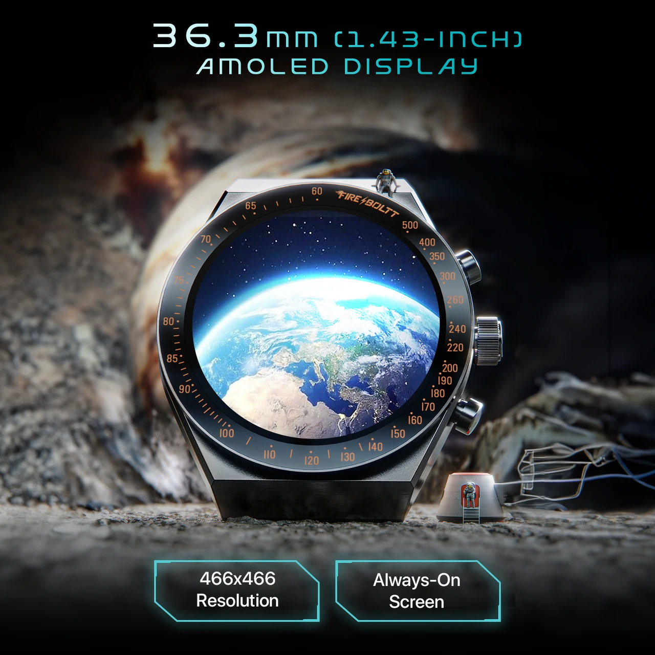 Fire-Boltt Spacewatch 36.3mm (1.43 inch) AMOLED Display, Luxury Stainless Steel, BT Calling Smartwatch (Black Strap, Free Size)