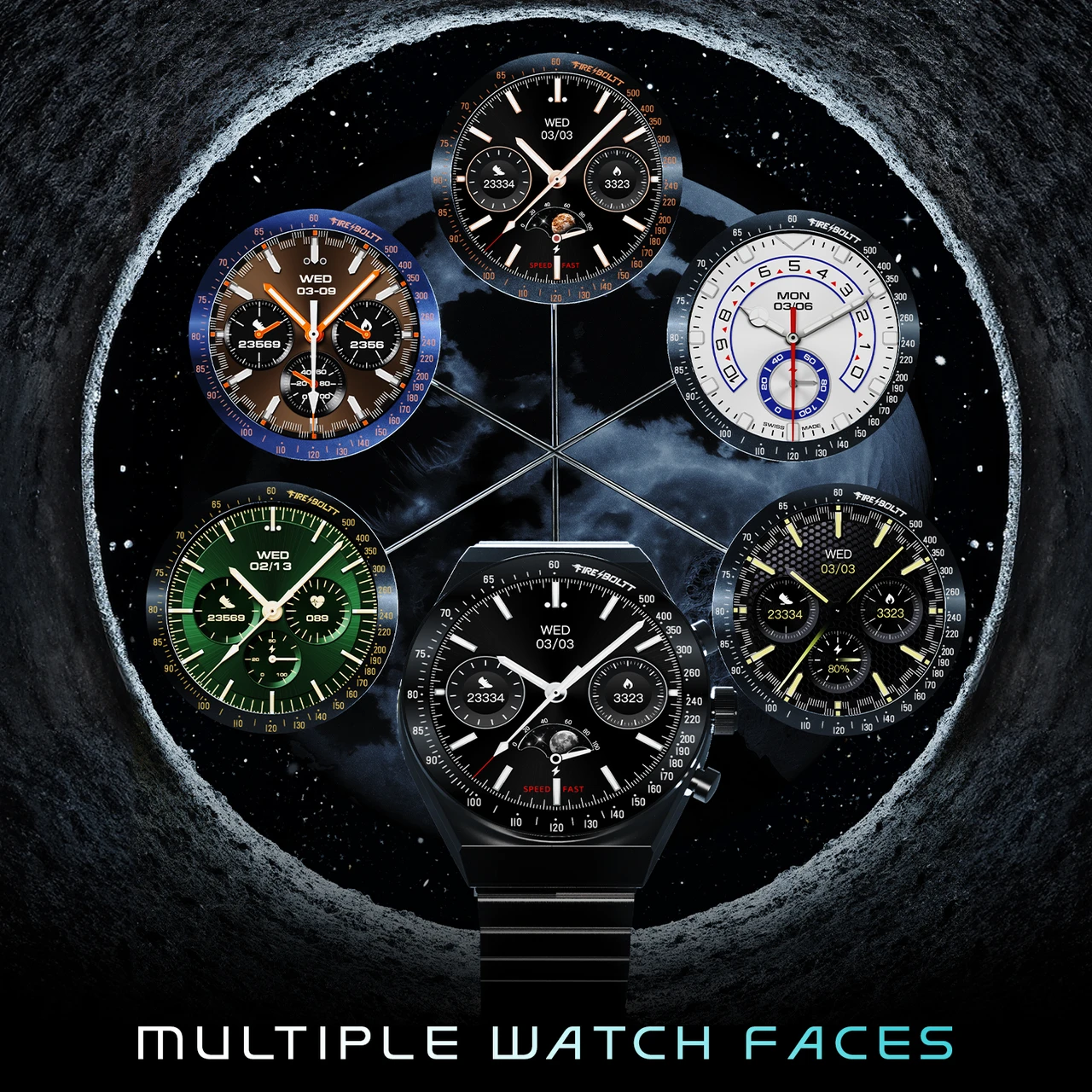 Fire-Boltt Spacewatch 36.3mm (1.43 inch) AMOLED Display, Luxury Stainless Steel, BT Calling Smartwatch (Black Strap, Free Size)