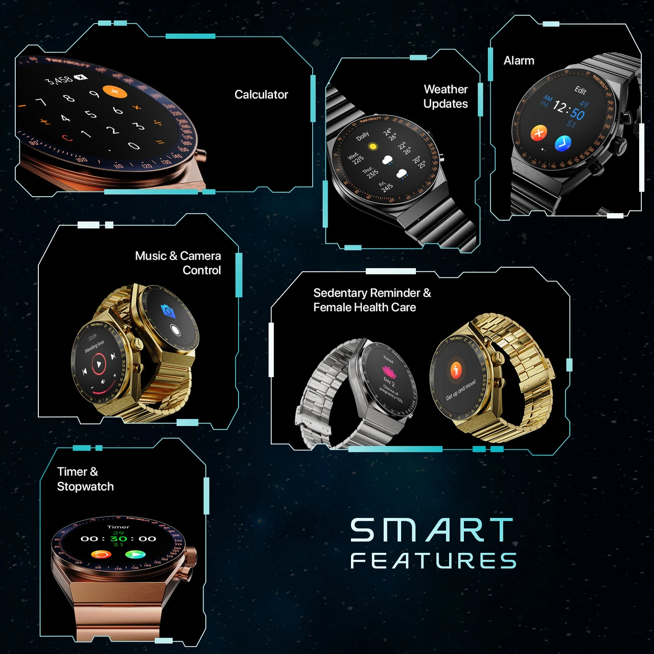 Fire-Boltt Spacewatch 36.3mm (1.43 inch) AMOLED Display, Luxury Stainless Steel, BT Calling Smartwatch (Black Strap, Free Size)