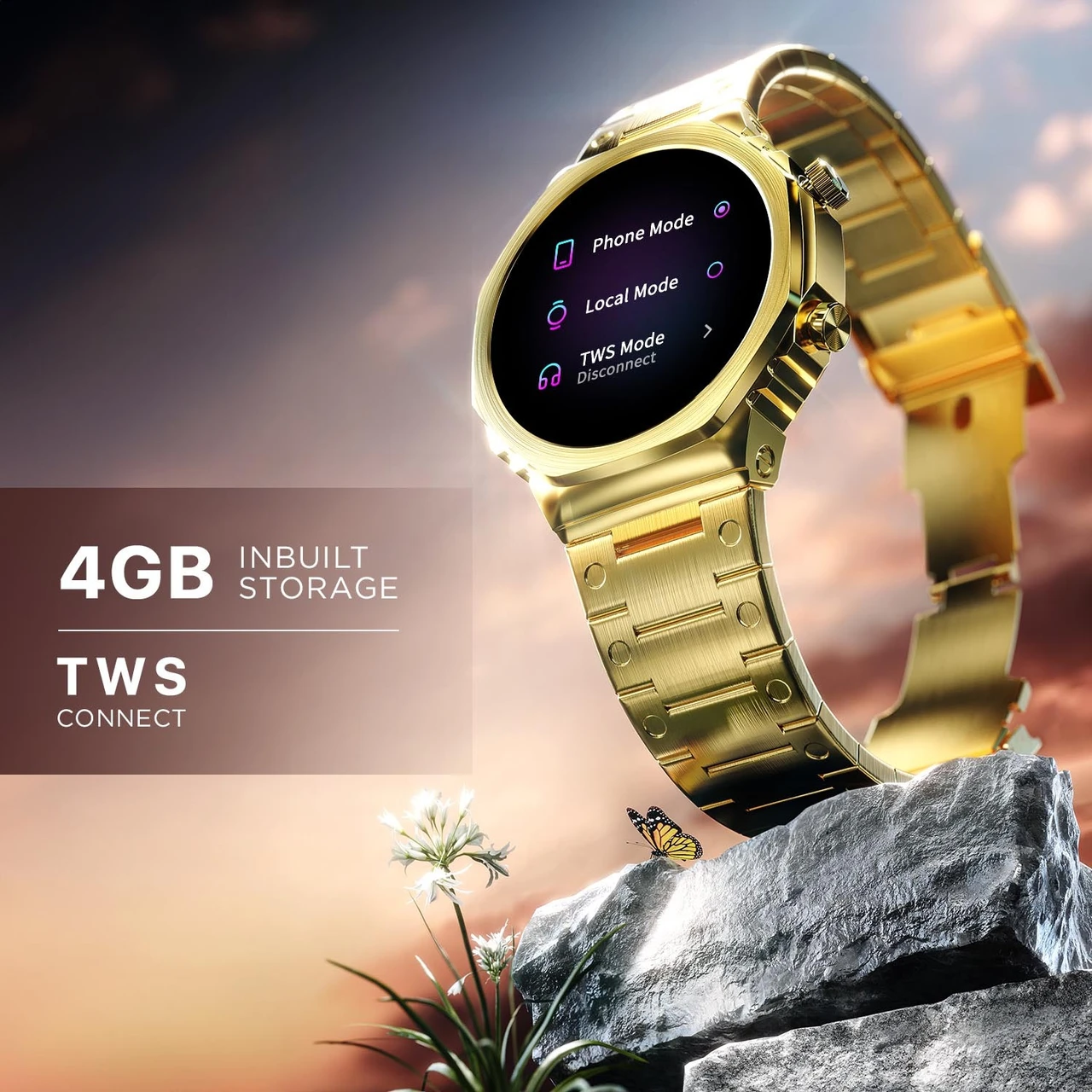 Fire-Boltt Onyx- 36.3mm AMOLED Always On Display Smart Watch, 466 * 466 High Resolution, Bluetooth Calling, Steel Design, IP67, 4GB Storage, 300+ Sports Modes, 130+ Watch Faces (Gold)