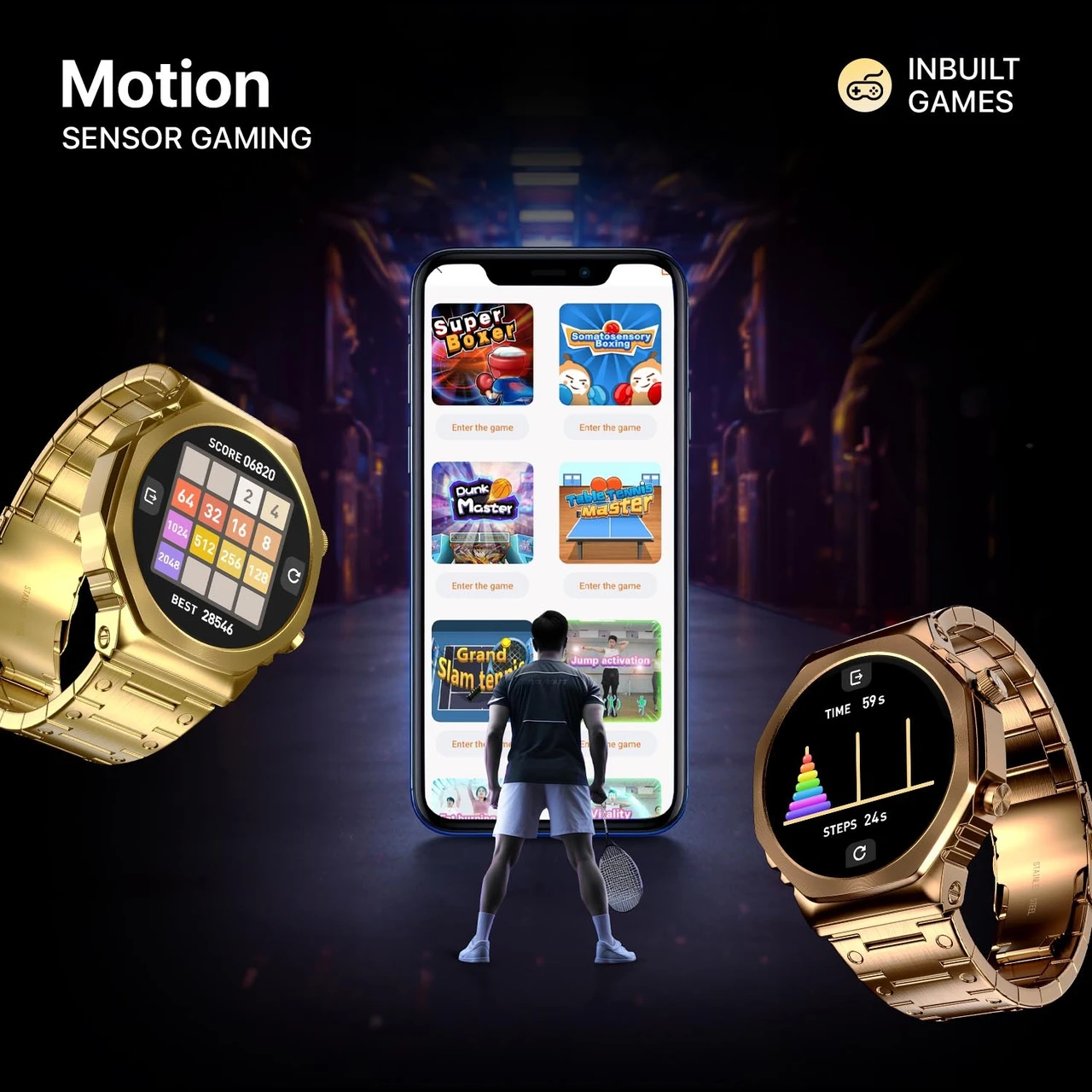 Fire-Boltt Onyx- 36.3mm AMOLED Always On Display Smart Watch, 466 * 466 High Resolution, Bluetooth Calling, Steel Design, IP67, 4GB Storage, 300+ Sports Modes, 130+ Watch Faces (Gold)
