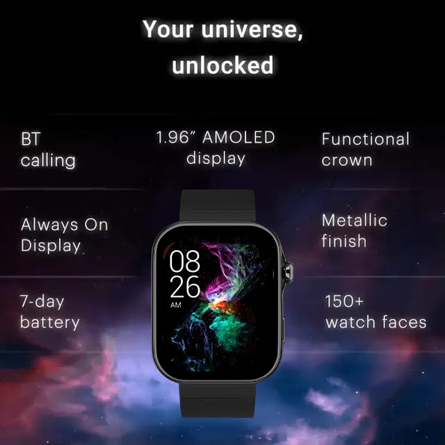 Noise ColorFit Ultra 3 Bluetooth Calling Smart Watch with Biggest 1.96" AMOLED Display, Premium Metallic Build, Functional Crown, Gesture Control with Silicon Strap (Jet Black)