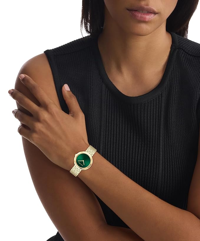 Twisted Bezel Women Quartz Green Dial Analog Stainless Steel Watch