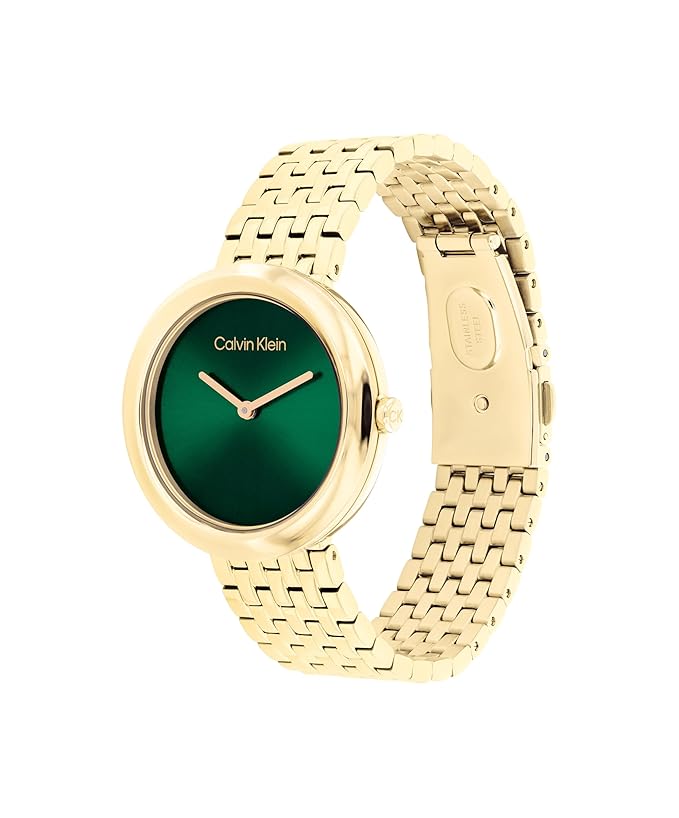 Twisted Bezel Women Quartz Green Dial Analog Stainless Steel Watch