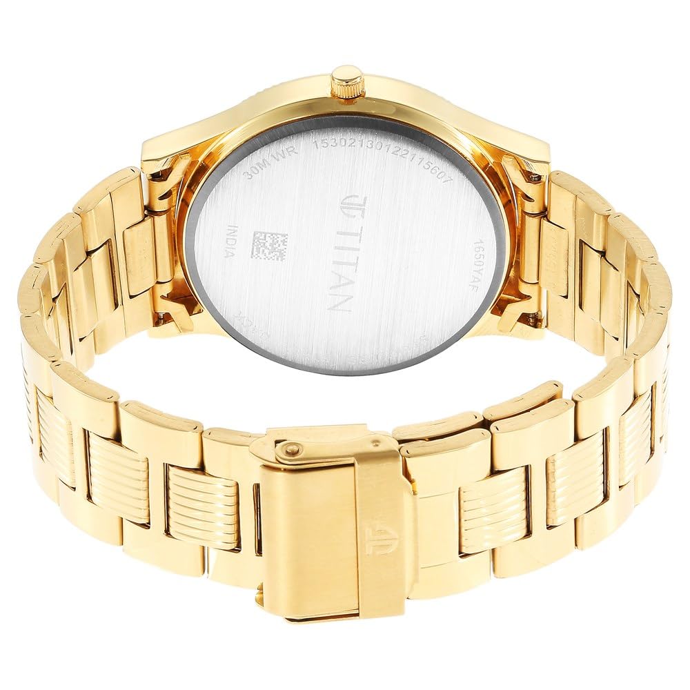 Titan Karishma Quartz Analog with Day & Date Green Dial Gold Stainless Steel Strap Watch for Men