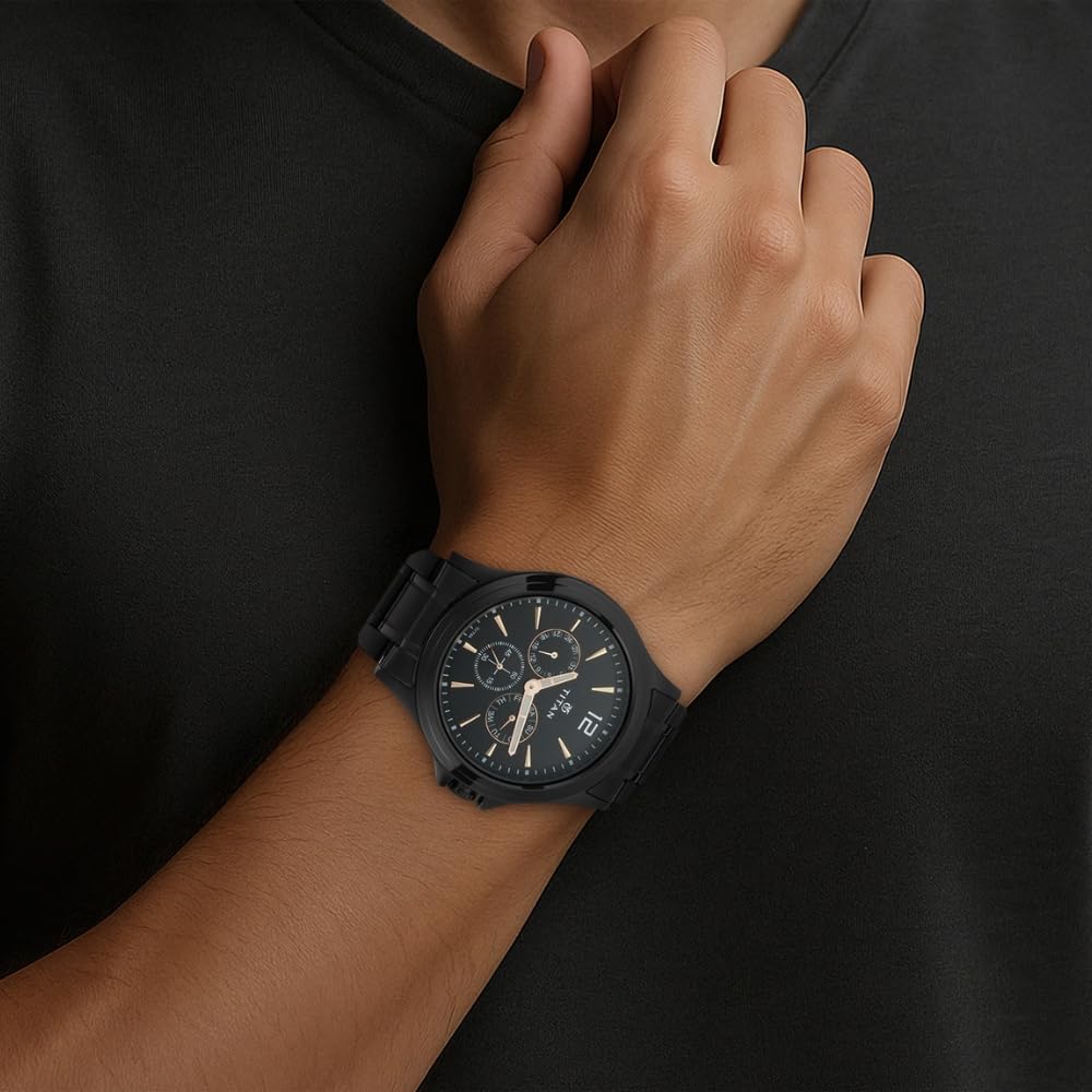 Titan All Black Analog Black Dial Men's Watch