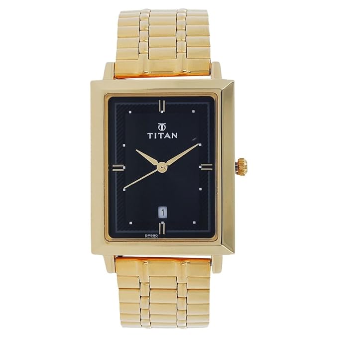 Titan Quartz Analog with Date Black Dial Stainless Steel Strap Watch for Men