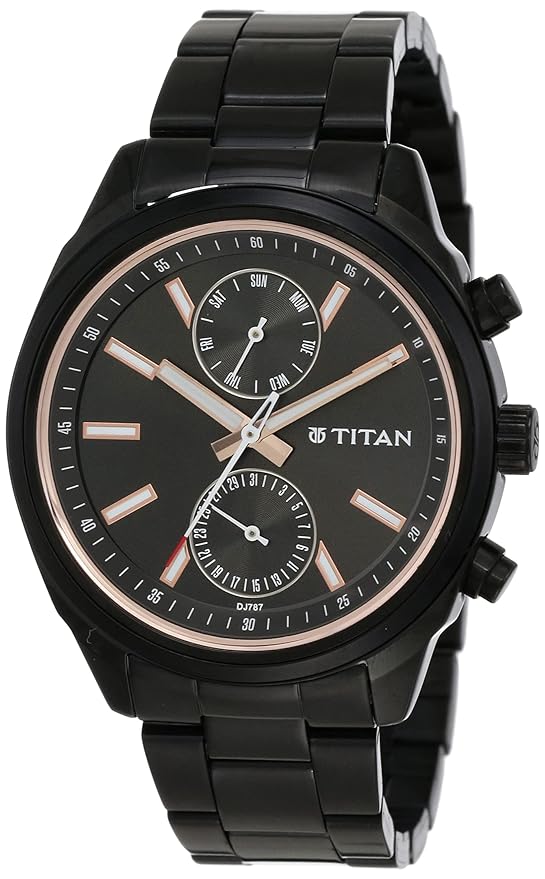 Titan Workwear Quartz Multifunction Black Dial with Black Stainless Steel Bracelet Strap Watch for Men