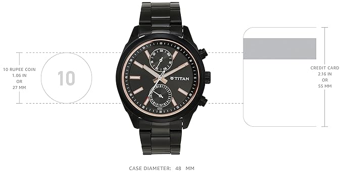 Titan Workwear Quartz Multifunction Black Dial with Black Stainless Steel Bracelet Strap Watch for Men
