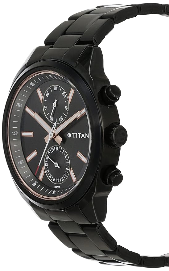 Titan Workwear Quartz Multifunction Black Dial with Black Stainless Steel Bracelet Strap Watch for Men