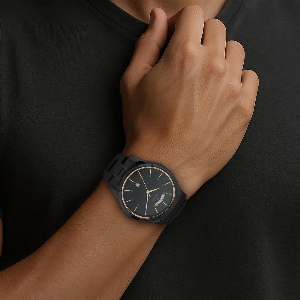 Titan All Black Analog Black Dial Men's Watch