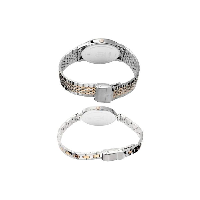 Titan Bandhan Quartz Analog Silver Dial Two Toned Silver and Rose Gold Stainless Steel Strap Watch for Couple