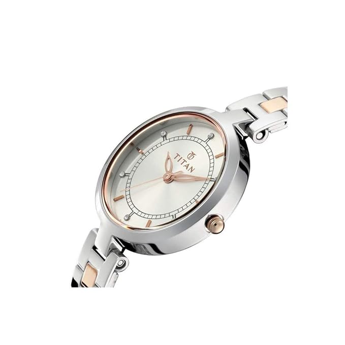 Titan Bandhan Quartz Analog Silver Dial Two Toned Silver and Rose Gold Stainless Steel Strap Watch for Couple