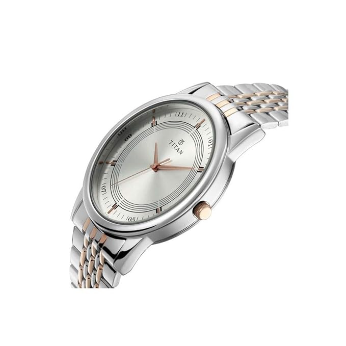 Titan Bandhan Quartz Analog Silver Dial Two Toned Silver and Rose Gold Stainless Steel Strap Watch for Couple